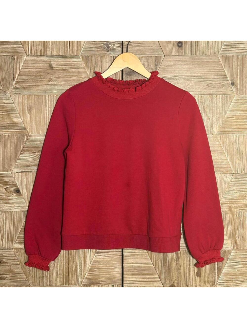 Who What Wear Red Ruffle Neck Sweatshirt Women's Small Soft Cotton Blend Cottage